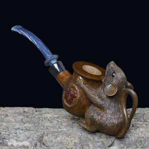 Handcrafted Solid Wood Tobacco Pipe Carved Lucky Rat Shape Bent Type For Men Personal Gift - Product Image 1