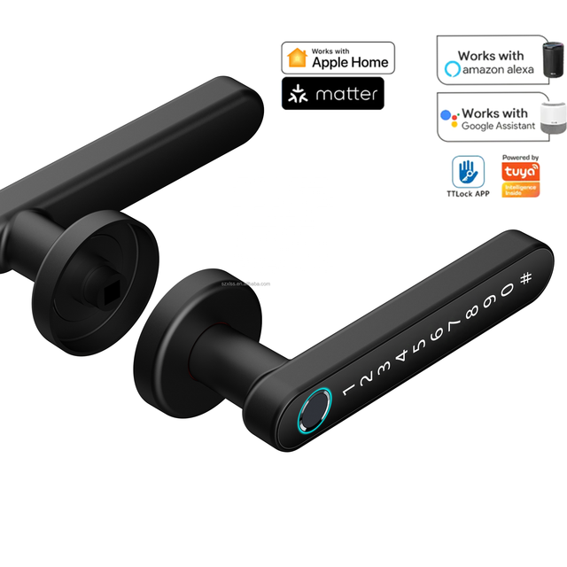 Top Sales NEW TUYA APP Wifi Matter Apple Homekit Alexa Wood Door Digital Electronic Fingerprint Handle Smart Door Lock