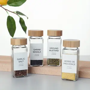 Spice Jars With Labels 4 Oz Glass Spice Jars With Bamboo Lids Seasoning Storage Bottles For Spice Rack Cabinet Drawer