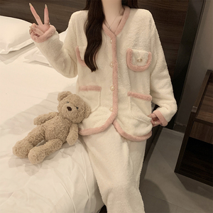 Ensembles <span class=keywords><strong>de</strong></span> vêtements <span class=keywords><strong>de</strong></span> <span class=keywords><strong>nuit</strong></span> 2556 # pyjamas d'hiver demi velours pyjamas femmes petit vent parfumé épaissi doux fille maison costume - Product Image 4