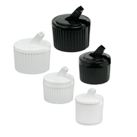 Capuchons de distribution à tourelle côtelés ODM en plastique avec bec verseur à clapet pour flacon de voyage 28-410 24-410 en plastique PP blanc, sécurité enfant, acceptés