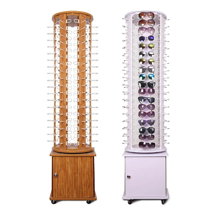 Factory Wholesale Rotating Bamboo Wood Sunglasses Display Floor Stand Holder Multi-Style Optical Glasses Eyewear Display Rack