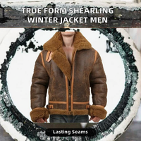 Veste d'hiver pour homme en cuir et toile véritable, brodée, avec doublure respirante, coutures durables, élégante et idéale pour l'extérieur