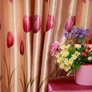Ev dekoratif polyester kumaş fiyatı metre başına çiçek baskı oturma odası için perdeler grommet üst