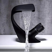 Robinets de lavabo de salle de bain monotrou modernes, bases de robinet d'eau froide et chaude en acier inoxydable, robinets cascade