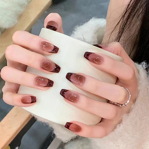 Autocollants pour <span class=keywords><strong>ongles</strong></span> en ABS écologique, de luxe, rouge profond, dégradé français, pour manucure longue, forme ballerine et carrée, brillants, vente en gros d'usine - Product Image 1
