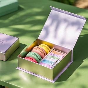 Custom Design Logo Luxury Macaron Packaging Recyclable Pink Magnetic <b>Box</b> for Macarons <b>Dessert</b> - Product Image 2