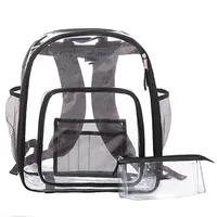 Sac à dos imperméable de sécurité pour école, sac de travail Transparent unisexe, étui à crayons, pochettes en maille pour bouteilles d'eau,