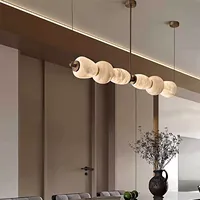 Lustre Industriel Moderne en Métal Doré et Albâtre, Vente en Gros Usine, Fonction de Variation d'Intensité, LED Blanc Chaud, Hauteur Réglable, pour Salon
