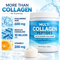 Poudre de peptides de collagène multi-sources à marque privée avec collagène marin, acide hyaluronique, probiotiques, vitamine C, 350g, sans saveur, OEM ODM