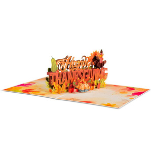 Carte de vœux 3D pop-up Joyeux Thanksgiving avec dinde et éléments automnaux, carte artisanale en papier pour les fêtes - Product Image 3