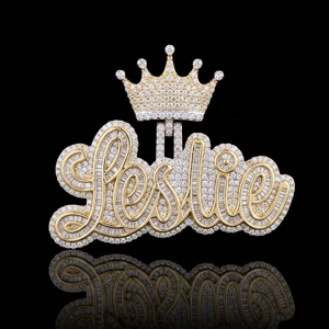 Custom Name Moissanite Pendant 925 <b>Silver</b> Crown <b>Charm</b> Iced Script Jewelry for Women - Product Image 1