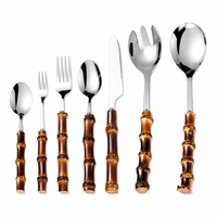 Ensemble de vaisselle réutilisable en acier inoxydable 304 avec poignée en bambou, 4 pièces, pour mariage, restaurant, hôtel, restauration, vente en gros