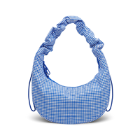Großhandel Niedliche Schicke Karierte Rüschen-Dumpling-Tasche Verstellbare Wasserdichte Baumwoll-Canvas Halbmond-Schultertasche für Damen