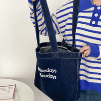 Sacs en toile brodés en gros et sacs fourre-tout en toile de jean bleu délavé, robustes, vierges, grande capacité, pour usage quotidien