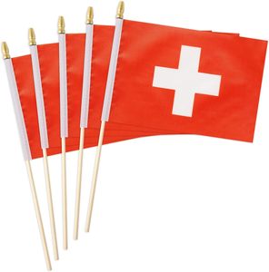 Expédition rapide, vente en gros, nouvelle mini-drapeau <span class=keywords><strong>suisse</strong></span> en <span class=keywords><strong>bois</strong></span> à tenir à la main pour les défilés sportifs, les fêtes, les festivals, les décorations - Product Image 1
