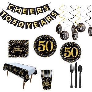 Lot de vaisselle jetable 60 pièces, assiettes, gobelets, décorations de fête pour grand-parent, serviettes et banderole jetable - Product Image 3