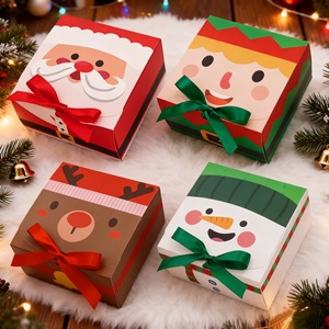 12PCS Kotak Hadiah Kue Natal 4 Desain Natal Berbeda untuk Kotak Permen Liburan dengan Pita untuk Suvenir Pesta Natal - Product Image 2