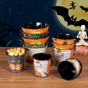 Cubo de metal de Halloween Maestro Gu, organizador portátil de calabazas, decoración para fiestas de truco o trato, estilo europeo, organizador de escritorio - Product Image 1