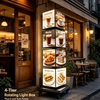 Présentoir de menu de café sur pied à 4 niveaux ADE, affichage publicitaire mobile, boîte lumineuse LED rotative en forme de cube pour restaurant, café, boutique