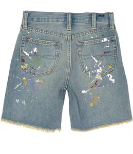 Pantalones Cortos de Mezclilla para Hombre, Estilo Distressed <span class=keywords><strong>con</strong></span> Salpicaduras de <span class=keywords><strong>Pintura</strong></span> Ecológica, Dobladillo Deshilachado, Algodón, a la Moda - Product Image 2