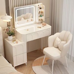 Table <span class=keywords><strong>de</strong></span> toilette <span class=keywords><strong>de</strong></span> chambre à coucher avec miroir, petite table <span class=keywords><strong>de</strong></span> toilette, armoire <span class=keywords><strong>de</strong></span> rangement <span class=keywords><strong>de</strong></span> chevet, miroir avec lumière, bureau intégré avec <span class=keywords><strong>chaise</strong></span> - Product Image 1
