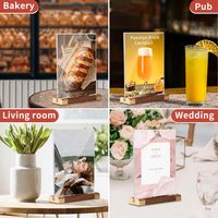 Support de signalétique en acrylique moderne et écologique de qualité supérieure avec base en bois pour une utilisation en intérieur, présentoir de comptoir pour cafés et bars