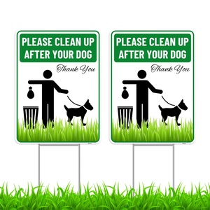 Panneau « Nettoyez après votre chien » avec piquets, 9 x 12 pouces - Plastique ondulé - Veuillez ramasser les excréments de votre chien dans la cour et sur l'herbe - Product Image 1