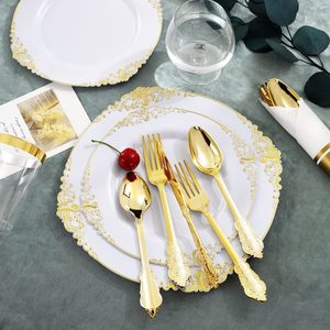 Ensemble de 25 assiettes jetables pour les fêtes de mariage et les fêtes à la maison pour les fournitures de fête Ensemble de papier PS <span class=keywords><strong>plastique</strong></span> <span class=keywords><strong>dur</strong></span> or sans poussière - Product Image 6