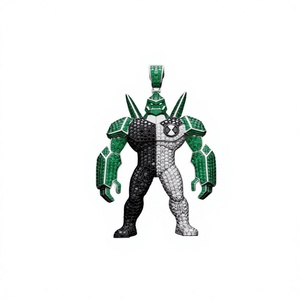 Pendentif en moissanite verte et noire, breloque en forme de figurine, collier avec chaîne argentée, bijoux personnalisés, cadeau - Product Image 1