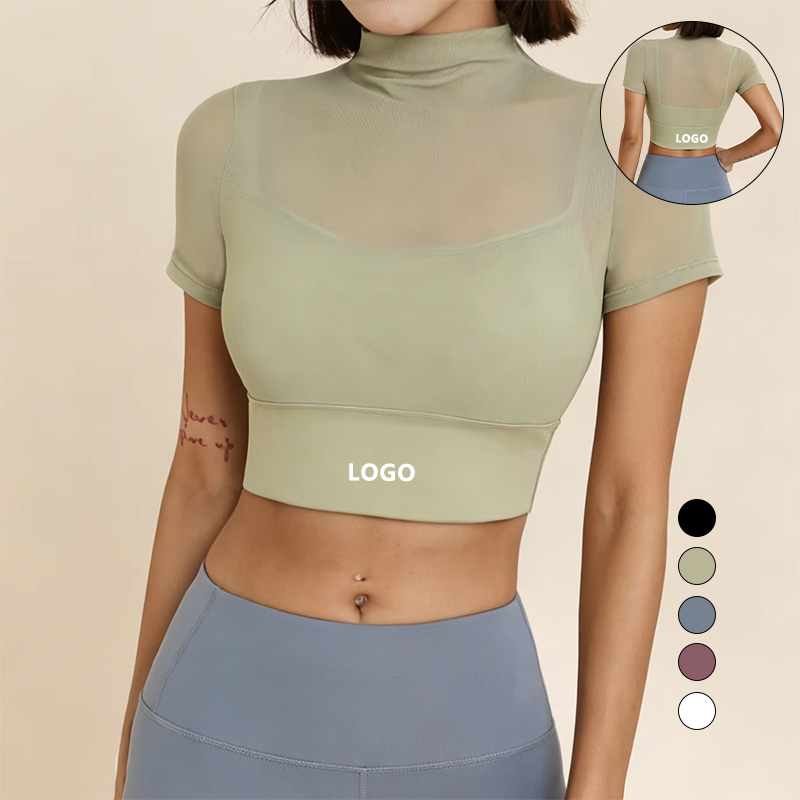 Yoga Wear Womens Short-Sleeve Summer Autumn Running Mesh for Solid High-End Tight Professional Fitness Apparel Top