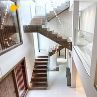 Villa duplex personnalisée de luxe léger avec escalier en bois massif, loft intérieur, maison auto-construite intégrale et double escalier en verre
