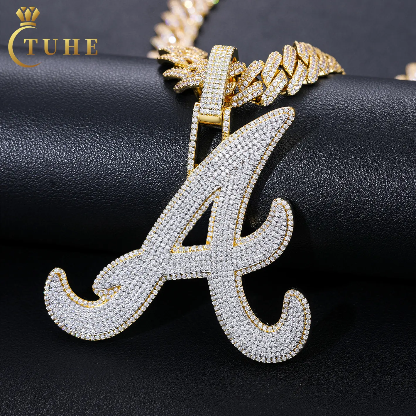 Micro Paved VVS Moissanite Iced Out Initial A Pendant Sparkling 925 Sterling Silver VVS Mossanite Diamond Hiphop Letter Pendant