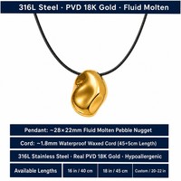 Colliers pendentifs irréguliers en acier inoxydable plaqué or 18 carats hypoallergéniques avec cordon en cuir pour femmes, vente en gros, prêts à être expédiés