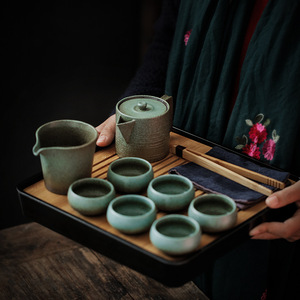 Coarse Pottery Kung Fu <b>Tea</b> <b>Set</b> With Lid Dry Brewing <b>Tea</b> Tray Office Afternoon <b>Tea</b> Use Round Shape Ceramic Teapot And <b>Cups</b> - Product Image 3