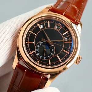 Elegante Reloj de Pulsera Mecánico en Oro Rosa con Calendario Anual, Fase Lunar y Esfera Negra, Reloj de Lujo para Hombre, Estilo Casual y de Negocios - Product Image 2