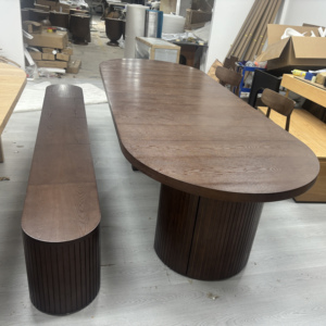 Tavolo da Pranzo Rotondo Salvaspazio <span class=keywords><strong>in</strong></span> Legno di <span class=keywords><strong>Noce</strong></span> 102cm, Estensibile fino a 3m, Pieghevole con Sedie e Panca <span class=keywords><strong>in</strong></span> <span class=keywords><strong>Noce</strong></span> - Product Image 3