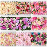 Mur de fleurs en soie DYG, designs personnalisés, panneau mural de fleurs de roses rouges pour la décoration de mariage
