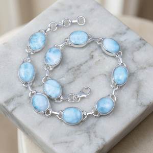 Bracelet chaîne en argent sterling 925 de luxe avec pierre précieuse naturelle Larimar pour un usage quotidien unisexe - Product Image 3