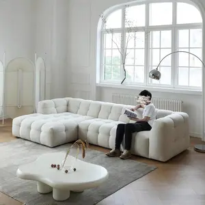 Hoogwaardige L-Vorm Boucle Stof Sofa Moderne Woonkamer Sectionele Modulaire Vrijetijdsbank Nordic Minimalistisch Design Bank