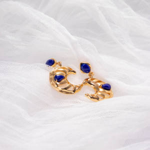 Fashion Irregular Curved Print <b>Stud</b> Earrings Colorful Squarelapis lazuli <b>Stud</b> Earrings for Women Birthday Party Jewelry Gift - Product Image 1