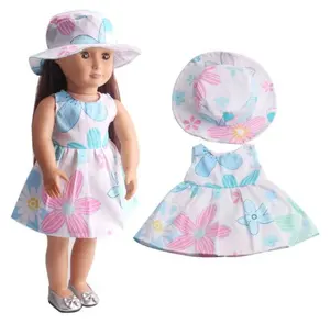 18 polegada bebê vestido, tecido impressão do bebê boneca roupas jogo boneca vestido com chapéu - Product Image 1