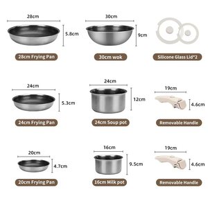 Bộ nồi chảo 5/10 món bằng thép không gỉ 304 ba lớp chống dính, tay cầm tháo rời, kiểu tổ ong - Product Image 6