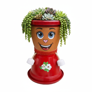 NF Lauren Red Dress Flower Pot Private Label Hand Painted Decorative <b>Plastic</b> Garden <b>Planter</b> Boho Character Desktop Face Pot - Product Image 2