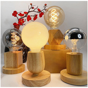 <span class=keywords><strong>Ampoule</strong></span> LED avec <span class=keywords><strong>douille</strong></span> E27 et base en bois, prise EU 220V, support de lampe de table en bois pour veilleuse, décoration de chambre <span class=keywords><strong>à</strong></span> coucher et de salon - Product Image 2