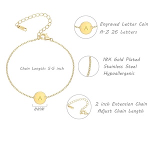 Fashion Jewelry 925 <strong>Sterling</strong> <strong>Silver</strong> Gold Plated Engraved Letter <strong>Initial</strong> Chain <strong>Bracelet</strong> - Product Image 2