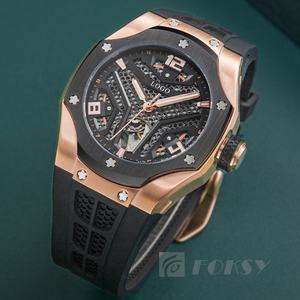 Montres de luxe personnalisées, montre squelette pour hommes avec logo, montre-bracelet mécanique à bracelet en silicone, montre automatique étanche 5atm pour hommes - Product Image 3