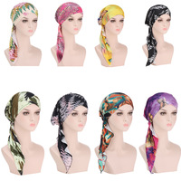Gorro Turbante Pre-Atado con Estampado Floral a Rayas para Mujer, Gorro Interior Elástico para Hijab, Ligero, para Uso Diario, Pañuelo para la Cabeza para Pérdida de Cabello