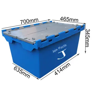 Join 80L Stapelbaar Tote Bin Nestable Plastic Moving Dozen Opslag Kratten Met Deksels Zware Bevestigd Deksel Kratten