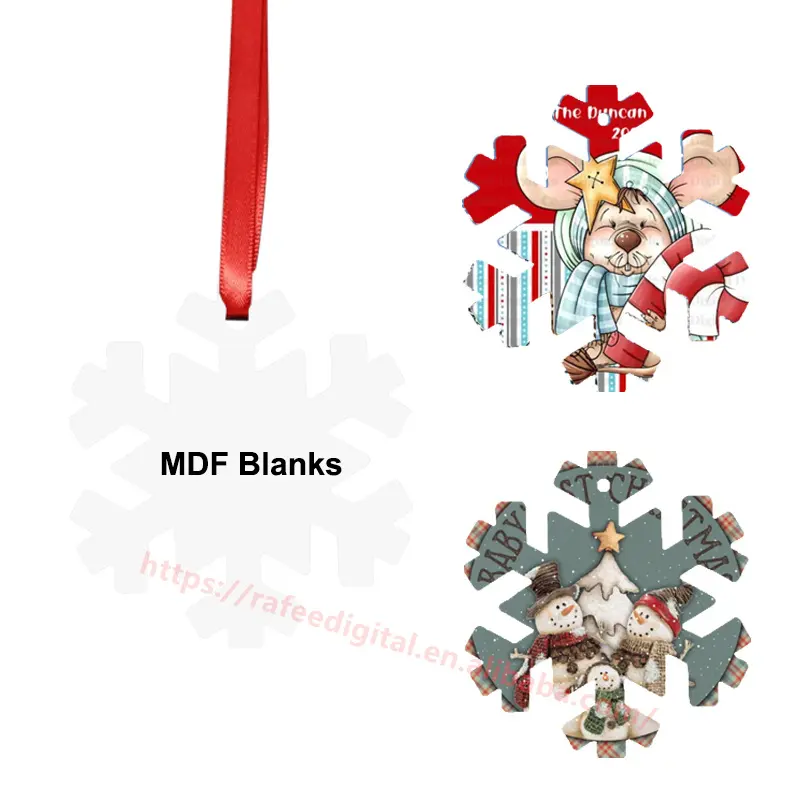 Stampa personalizzata personalizzata fai da te decorazione dell'albero di natale di natale appeso a forma di fiocco di neve bianco spazi vuoti sublimazione ornamenti in MDF